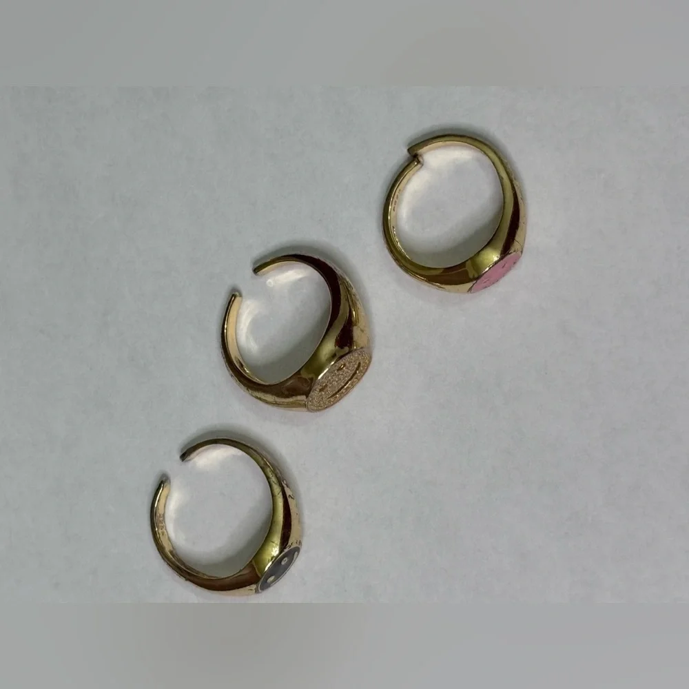 Gold Smiley Face Rings Set - Picture 2 of 3